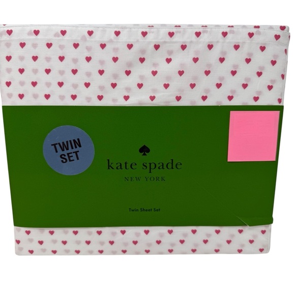 Kate Spade Pink Hearts White Twin Size Sheet Set NWT - Picture 1 of 6